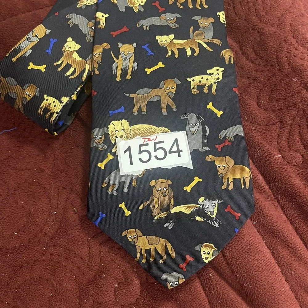 Save the Children Collection Tie Mens One‎ Size Black Silk Dog Print Alix